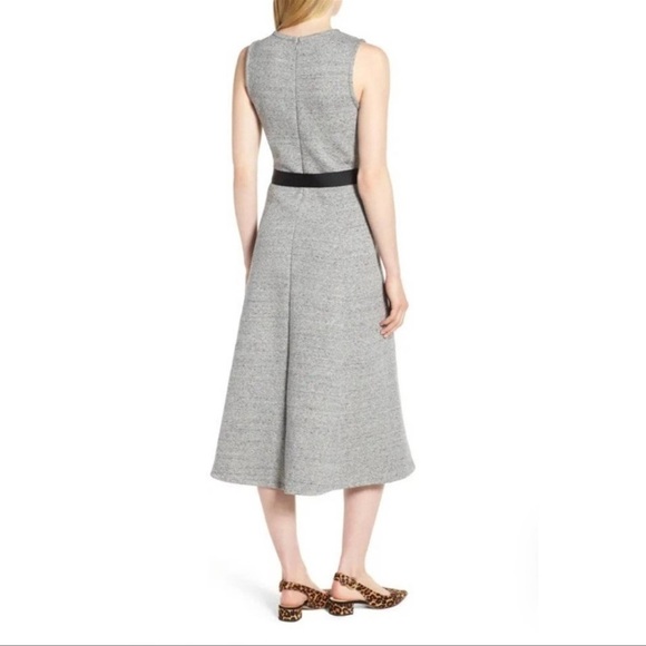 Women's J. Crew Gray Sleeveless Thick Knit Velvet Belted A Line Midi Dress Sz 6 - Picture 3 of 13